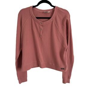 Roxy Take It Home Blush Pink Waffle Weave Knit Henley Top, Size Large